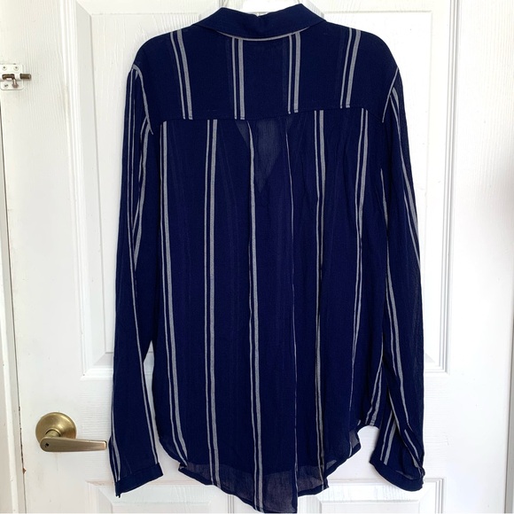 Anthropologie Cloth & Stone Tulane Navy Blue & White Stripe Button Front Shirt S - Picture 6 of 8